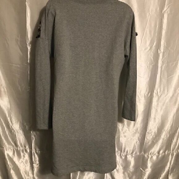 Boston Proper Aztec Tribal Embroider Heather Gray Long Sleeve Sweater Dress S - Picture 6 of 8